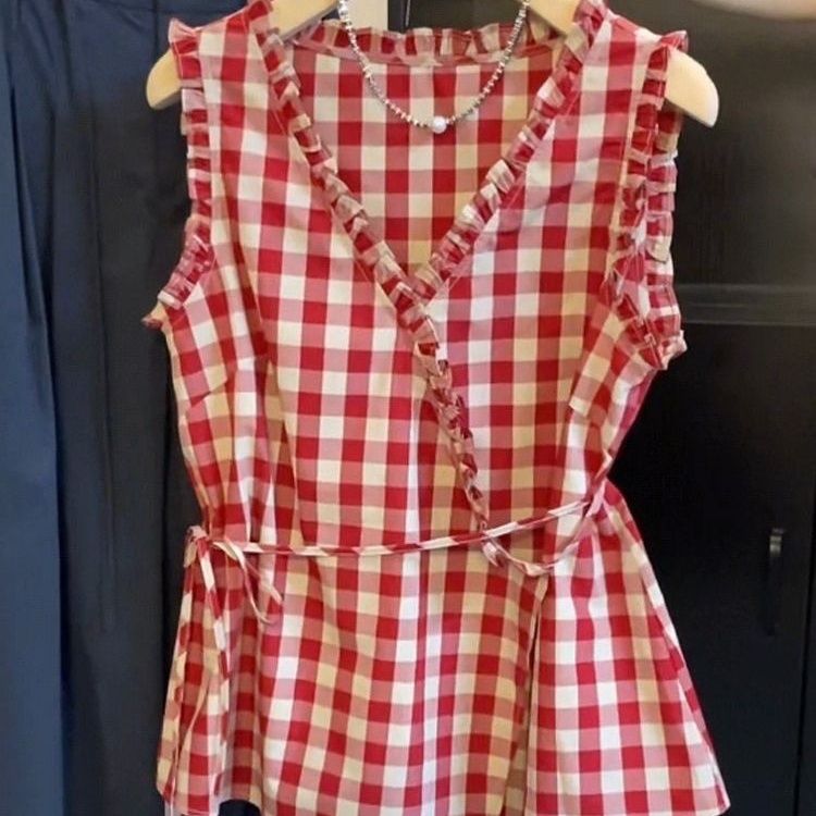 Retro Red Plaid Sleeveless Ves - Corset Waist Cinch recensie en prijs