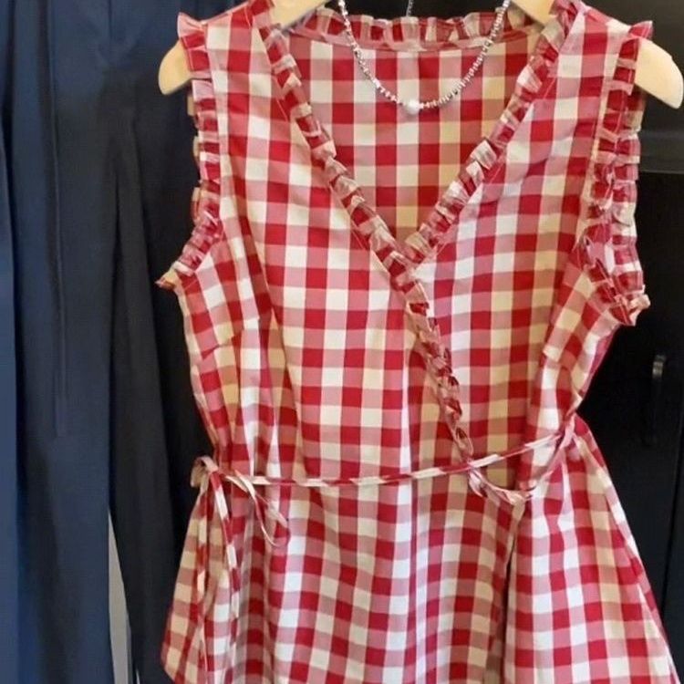 Retro Red Plaid Sleeveless Ves - Corset Waist Cinch recensie en prijs