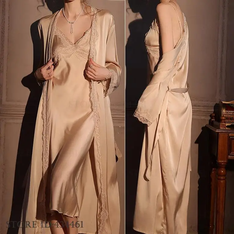 Female Long Robe 2PCS Set Eleg - Robe Silk Women recensie en prijs