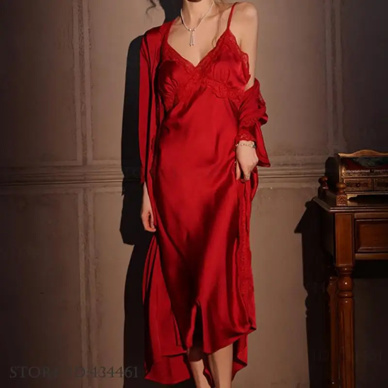 Female Long Robe 2PCS Set Eleg - Robe Silk Women recensie en prijs