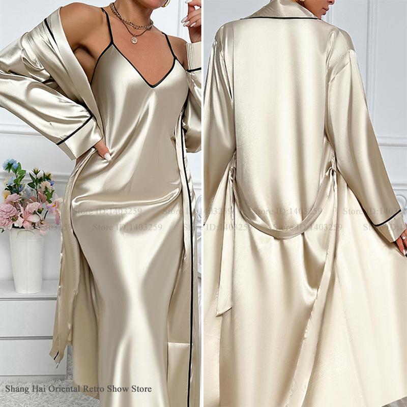 Sexy Long Twinset Robe Set Che - Robe Silk Women recensie en prijs