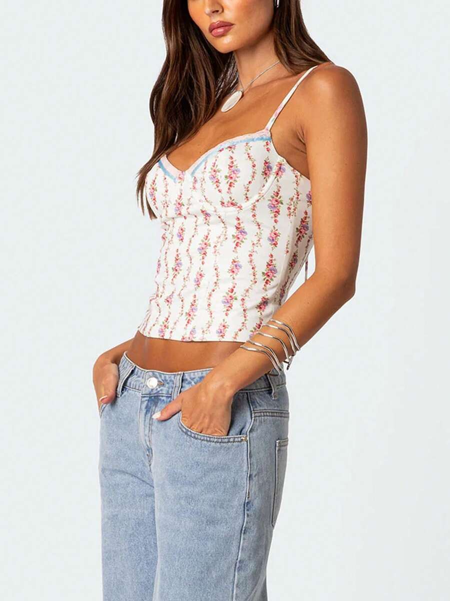 Women Floral Print Tie Strap V - Cami Top Lace recensie en prijs