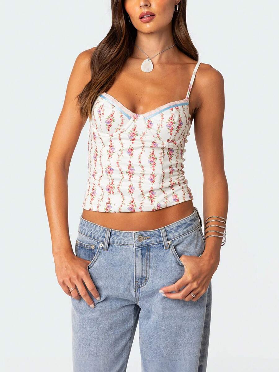 Women Floral Print Tie Strap V - Cami Top Lace recensie en prijs