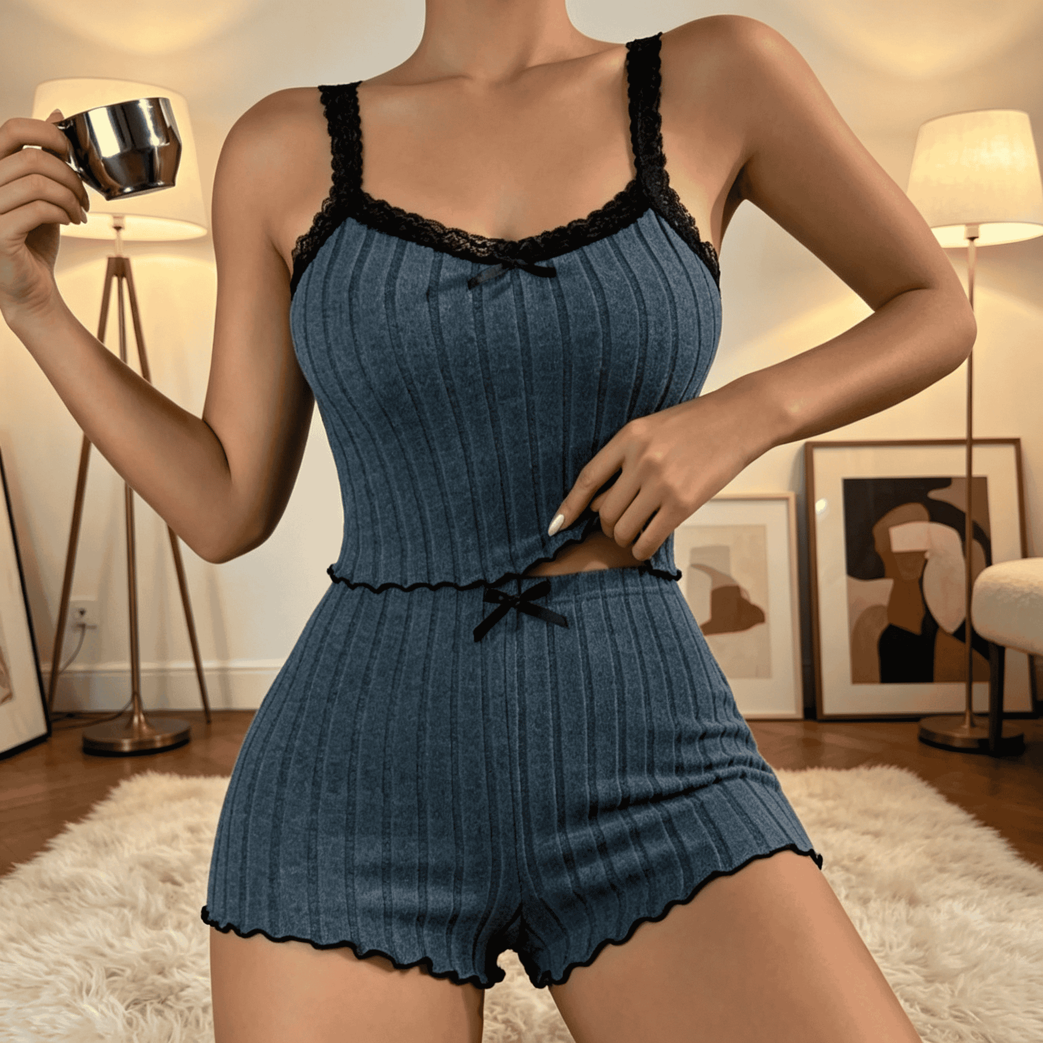 Women Cute Summer Ribbed Knit  - Cami Top Lace recensie en prijs