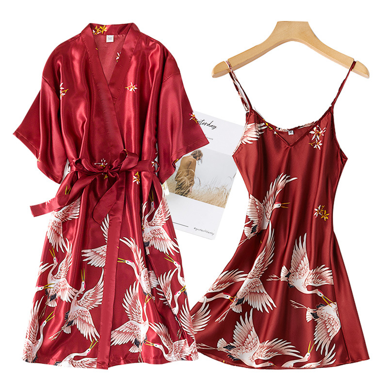 Burgundy Women 2PCS Faux Silk  - Robe Silk Women recensie en prijs